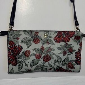 Tory Burch Kerrington navy green red Evergreen floral crossbody purse bag
